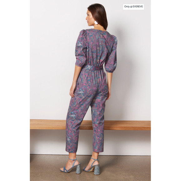 EVEREVE NWT Ember V Neck Multicolor Print Cotton Blend Tie Waist Jumpsuit  // M - Picture 3 of 16